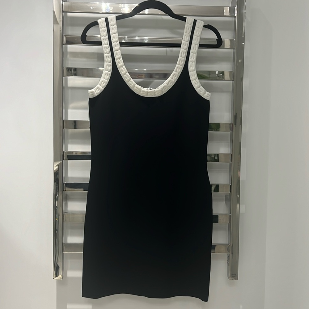 Alexander Wang black shirt dress body fitting with white trim